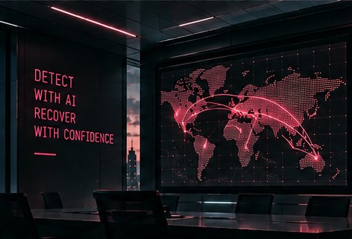 Boardroom with a glowing world map of connections